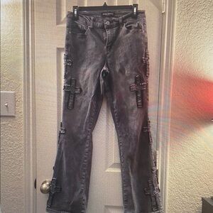 Stylish Gray Jeans with Cross Details